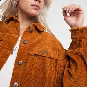 Only Petite corduroy shirt jacket in rust orange